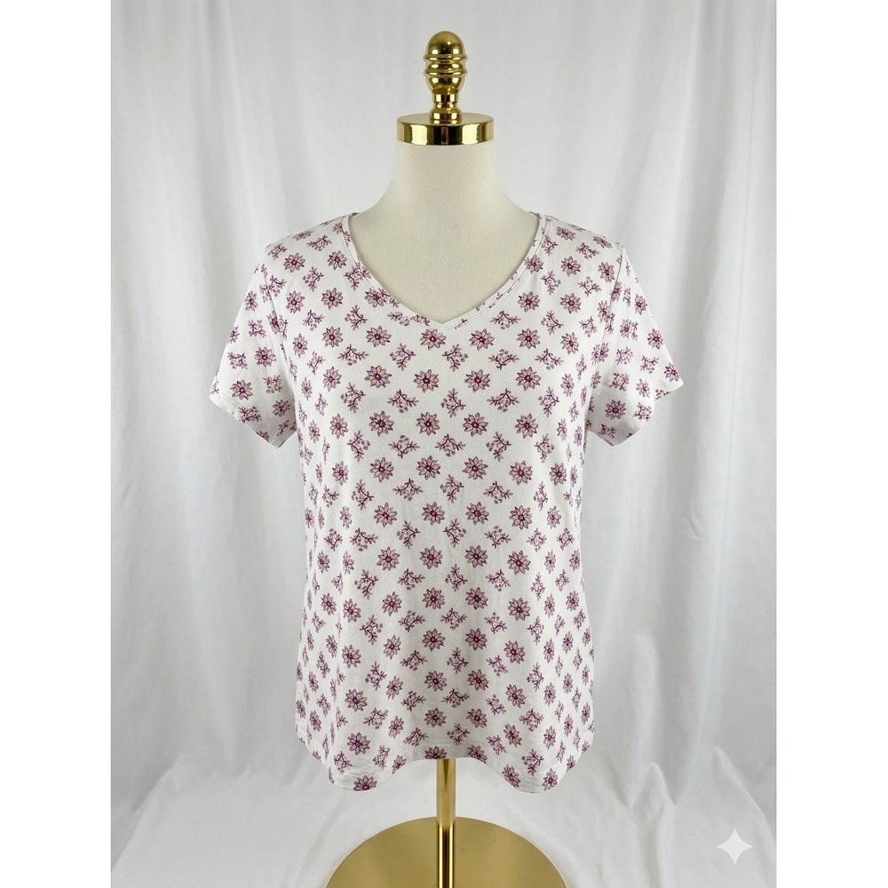 Croft & Barrow The Classic Tee Top 100% Cotton Pink Print Short Sleeve Size XL